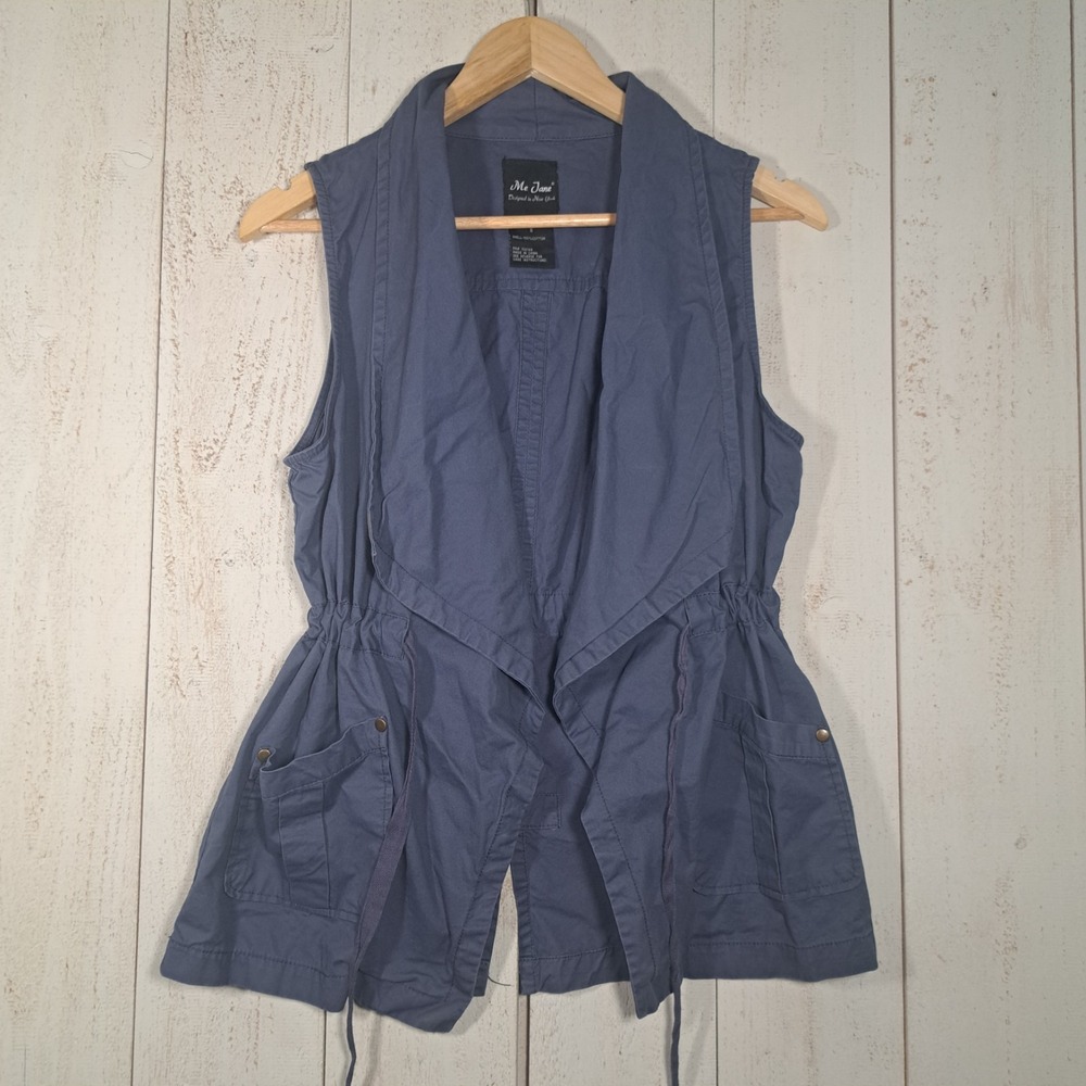 Utilitarian Lagenlook Vest Open Front Slate Blue Sleeveless Cargo Vest Me Jane